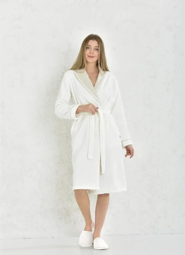 Ecocotton Nil Dames badjas Set 100% biologisch katoen Handgeborduurd Crème