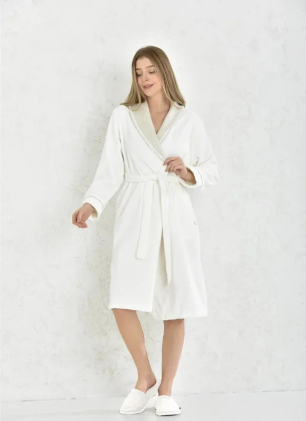 Ecocotton Nil Dames badjas Set 100% biologisch katoen Handgeborduurd Crème