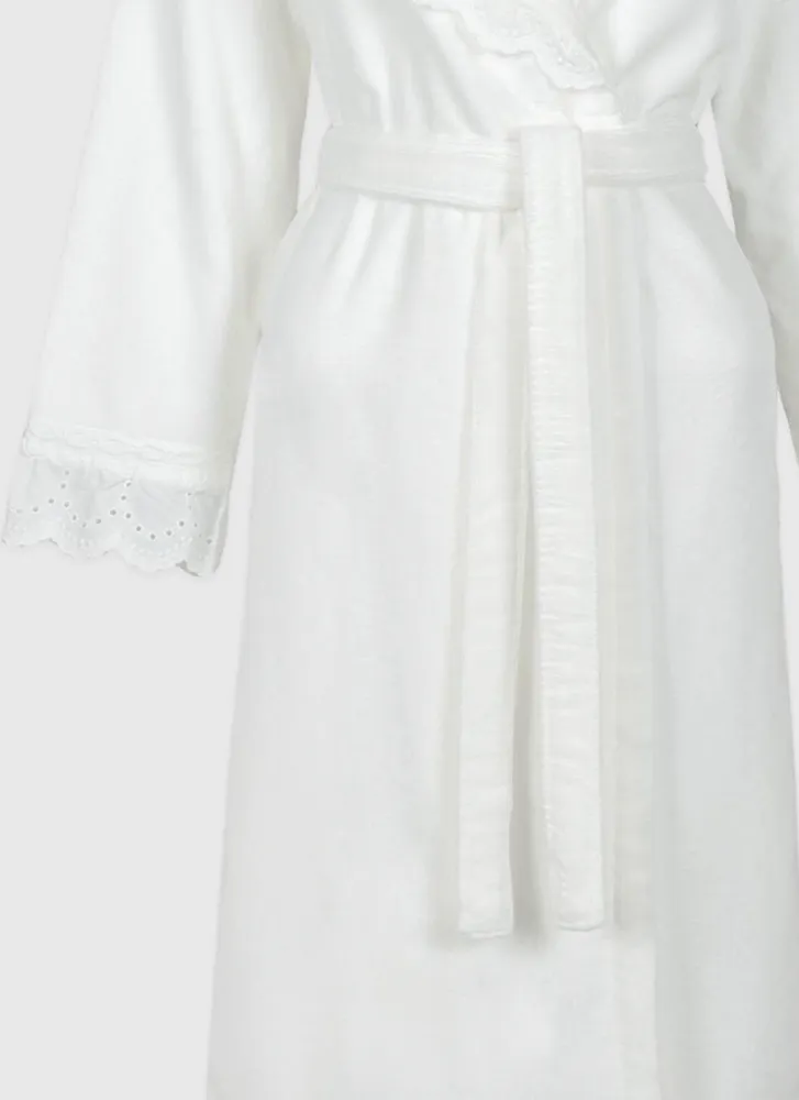 Ecocotton Elsa Dames Badjas Set 100% Biologisch Katoen Geborduurd Crème - Afbeelding 3