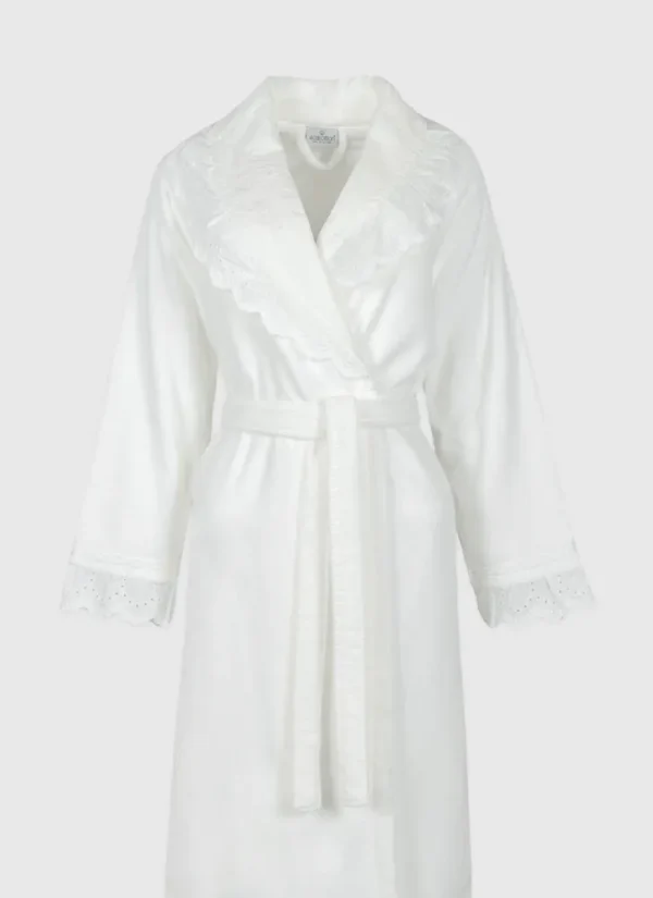 Ecocotton Elsa Dames Badjas Set 100% Biologisch Katoen Geborduurd Crème