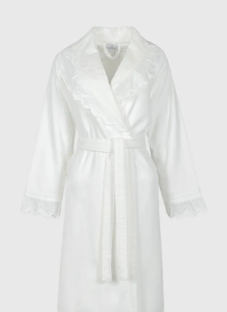 Ecocotton Elsa Dames Badjas Set 100% Biologisch Katoen Geborduurd Crème