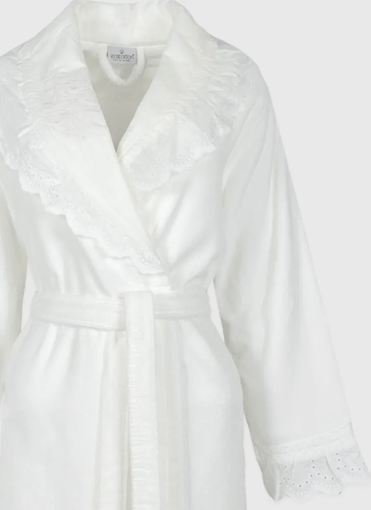 Ecocotton Elsa Dames Badjas Set 100% Biologisch Katoen Geborduurd Crème - Afbeelding 2