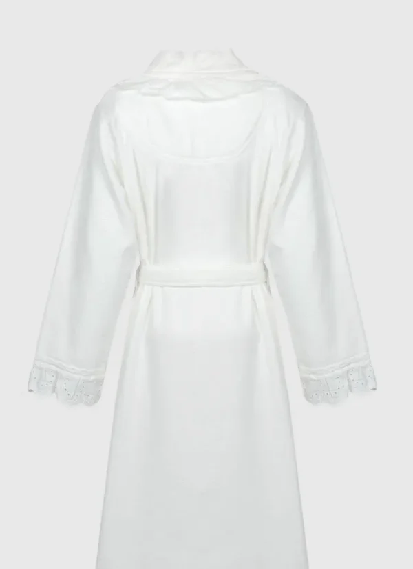 Ecocotton Elsa Dames Badjas Set 100% Biologisch Katoen Geborduurd Crème