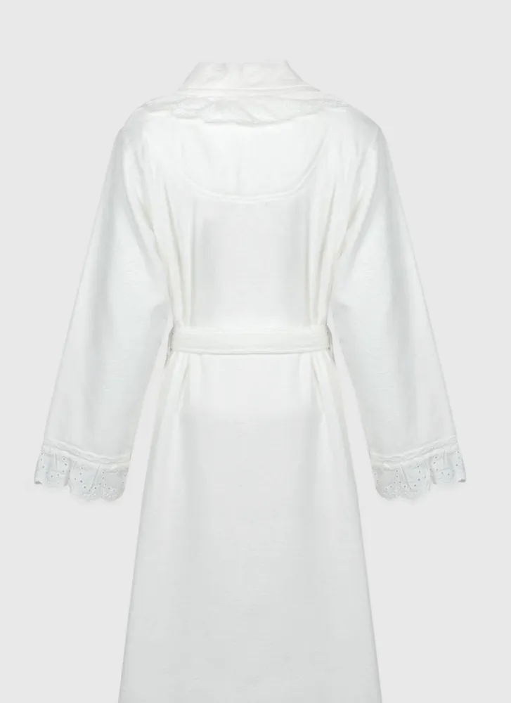 Ecocotton Elsa Dames Badjas Set 100% Biologisch Katoen Geborduurd Crème - Afbeelding 1