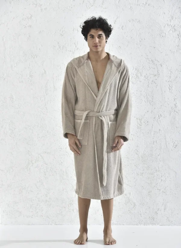 Ecocotton Ecosoft Heren Badjas 100% Organisch Katoen Dobby Beige