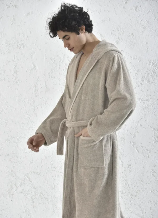 Ecocotton Ecosoft Heren Badjas 100% Organisch Katoen Dobby Beige