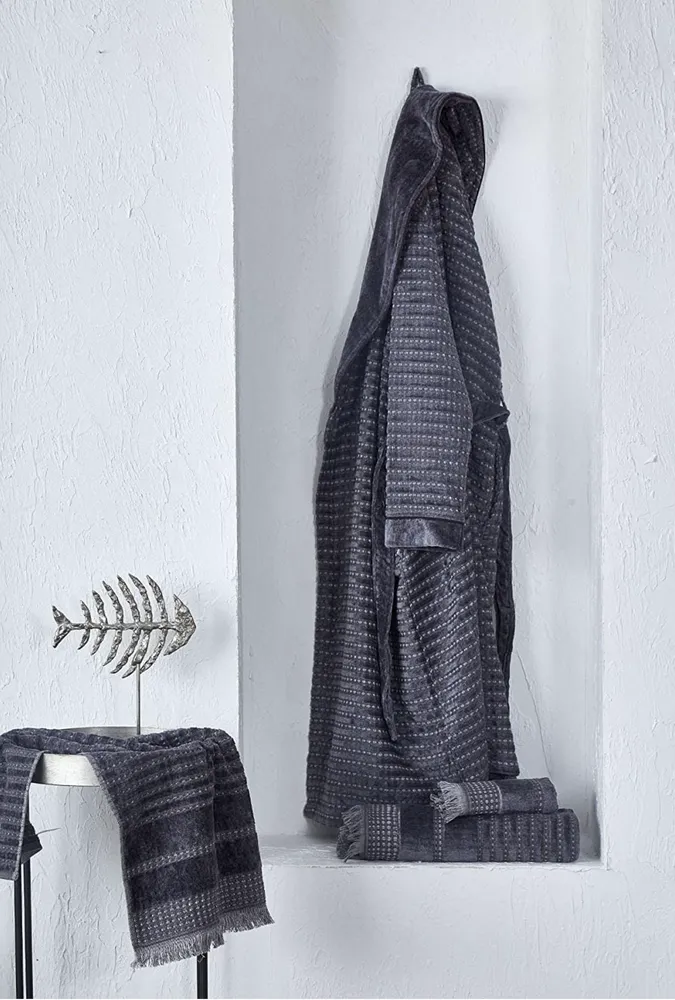 Ecocotton Zeus Heren Badjas 100% Biologisch Katoen Inject Antraciet