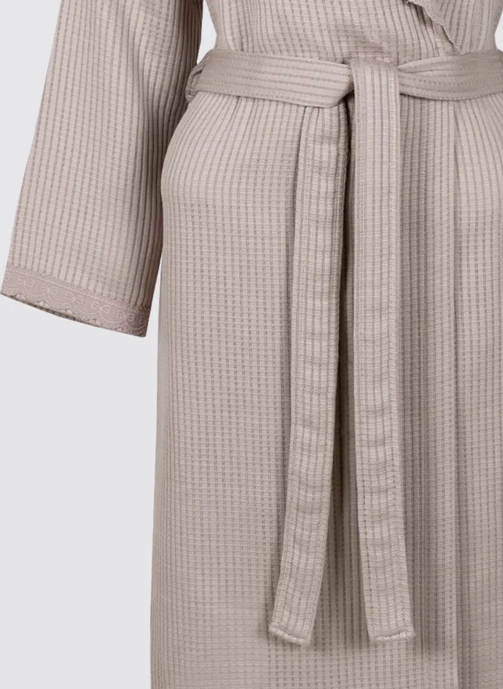 Ecocotton Alessa Dames Badjas in piqué 100% organisch katoen jacquard poeder - Afbeelding 3