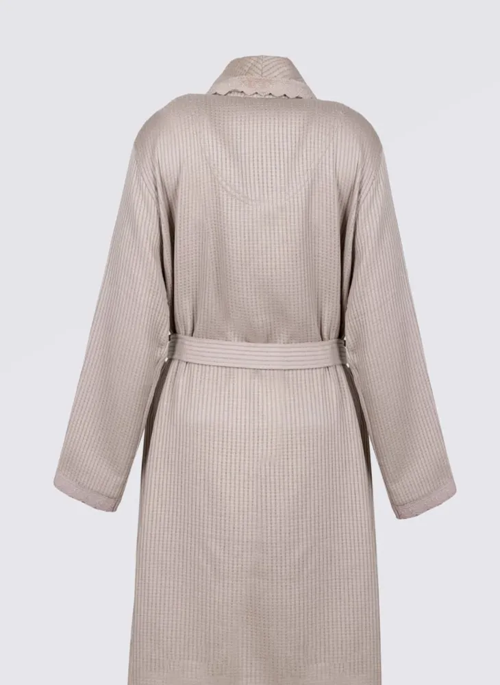 Ecocotton Alessa Dames Badjas in piqué 100% organisch katoen jacquard poeder - Afbeelding 1