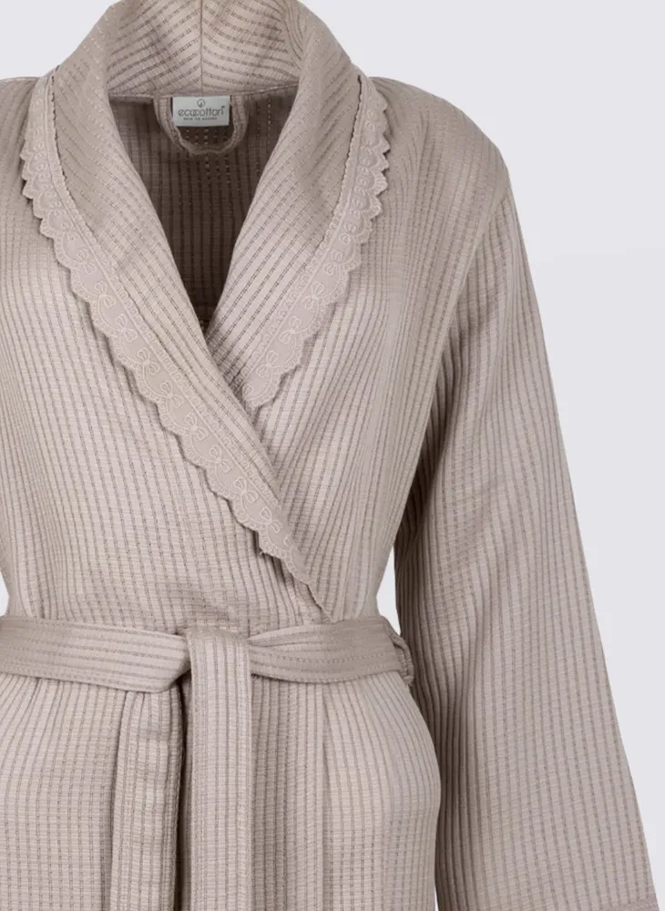 Ecocotton Alessa Dames Badjas in piqué 100% organisch katoen jacquard poeder - Afbeelding 2