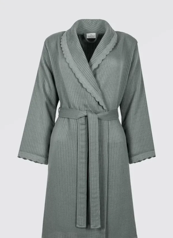 Ecocotton Alessa Pique Dames Badjas 100% biologisch katoen jacquard groen