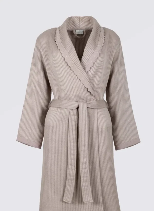 Ecocotton Alessa Dames Badjas in piqué 100% organisch katoen jacquard poeder