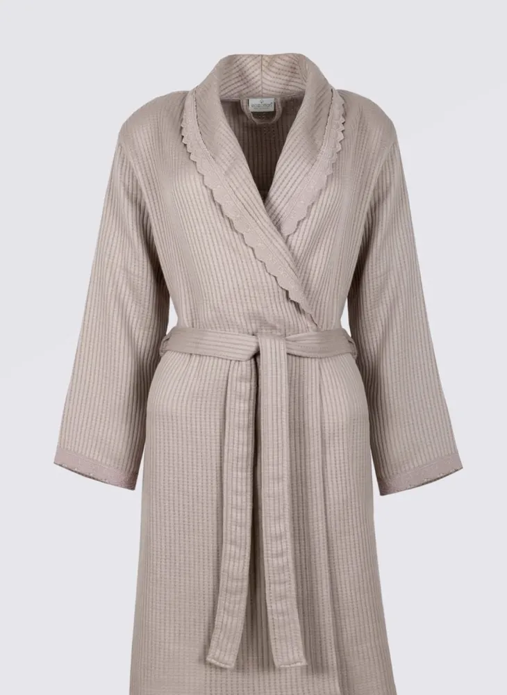 Ecocotton Alessa Dames Badjas in piqué 100% organisch katoen jacquard poeder