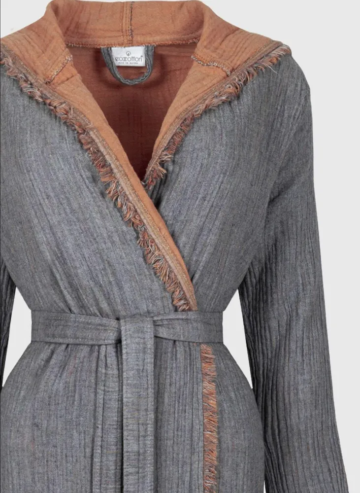 Ecocotton Muna Dames Badjas 100% Biologisch Katoen Inject Terra-Anthracite - Afbeelding 2