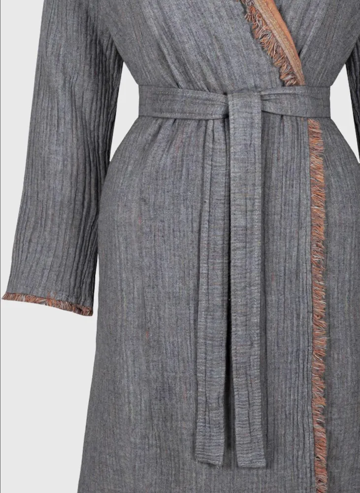 Ecocotton Muna Dames Badjas 100% Biologisch Katoen Inject Terra-Anthracite - Afbeelding 3