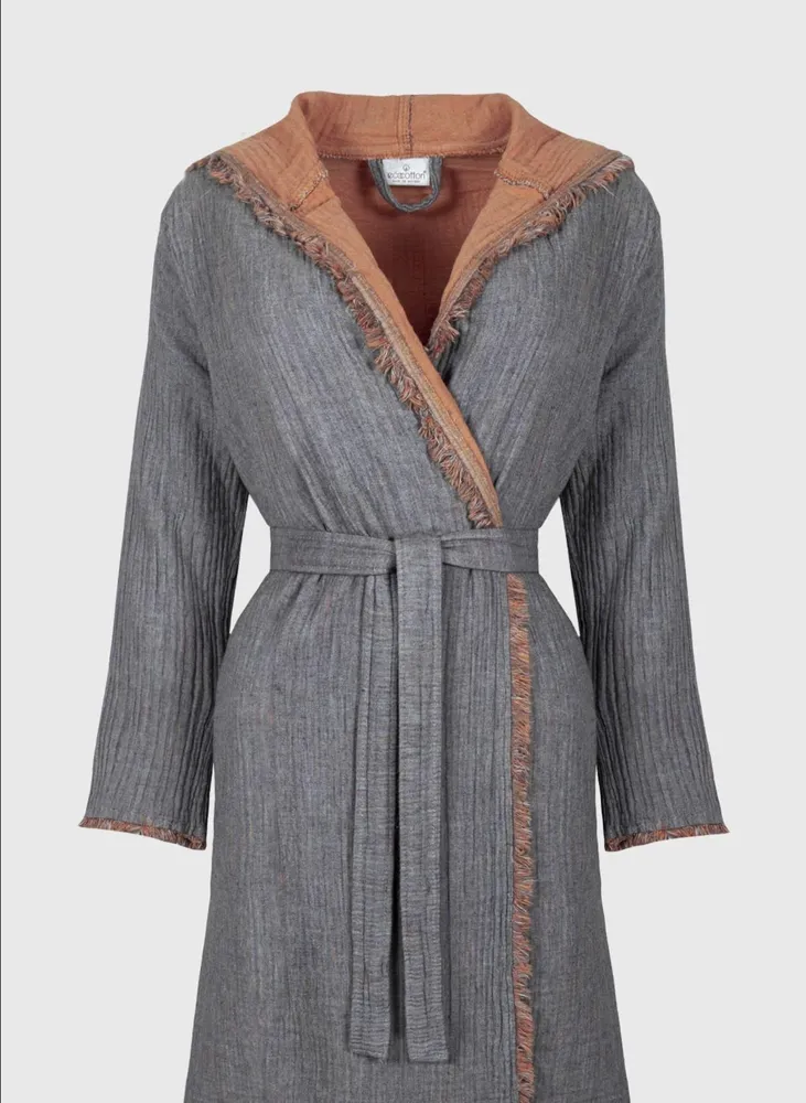 Ecocotton Muna Dames Badjas 100% Biologisch Katoen Inject Terra-Anthracite
