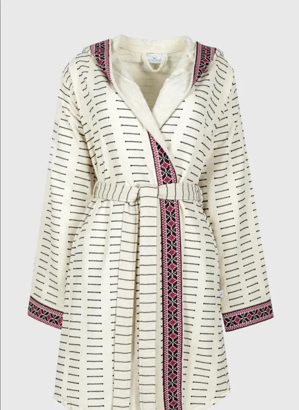 Ecocotton Laodikeia Dames Badjas 100% Biologisch Katoen Jacquard Crème