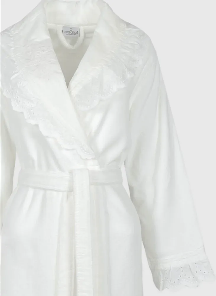 Ecocotton Elsa Dames Badjas 100% Biologisch Katoen Geborduurd Crème - Afbeelding 2