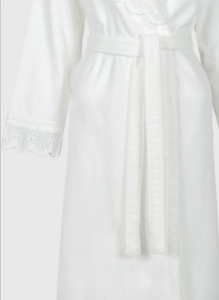 Ecocotton Elsa Dames Badjas 100% Biologisch Katoen Geborduurd Crème - Afbeelding 3