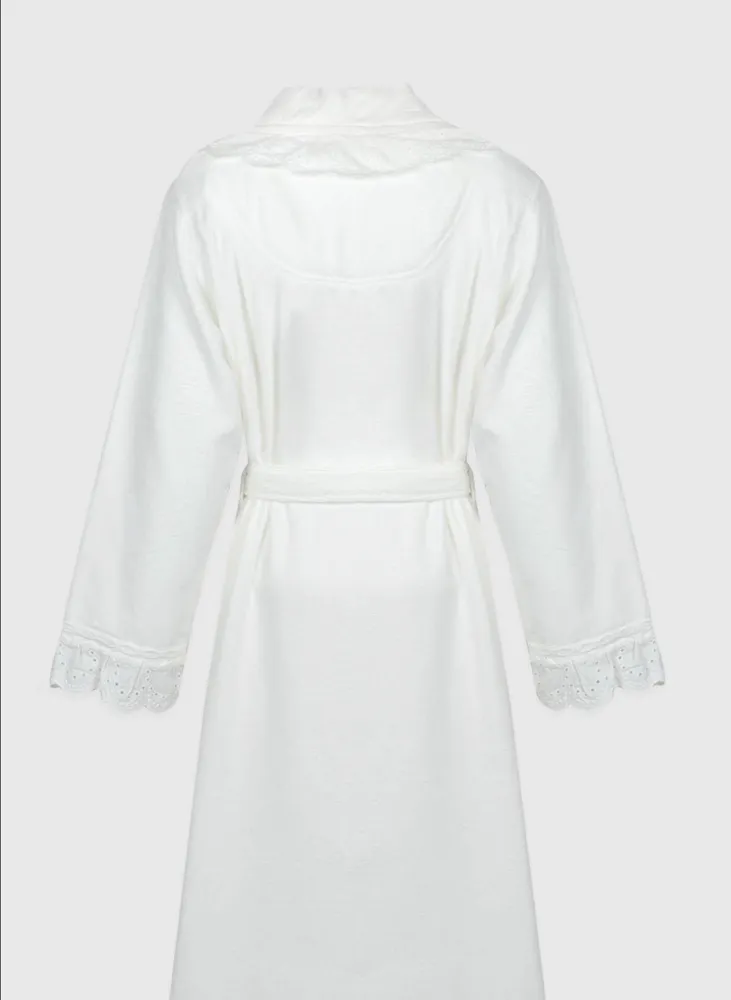 Ecocotton Elsa Dames Badjas 100% Biologisch Katoen Geborduurd Crème - Afbeelding 1