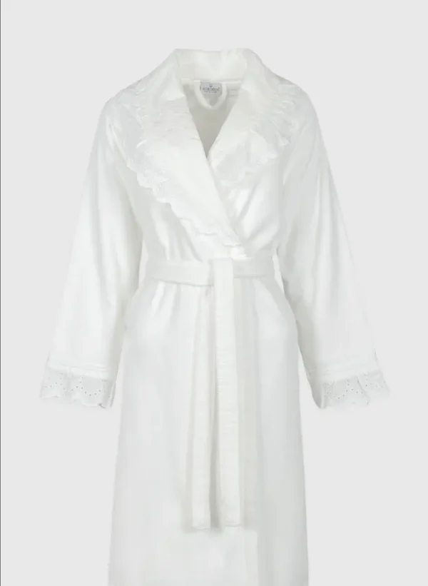 Ecocotton Elsa Dames Badjas 100% Biologisch Katoen Geborduurd Crème