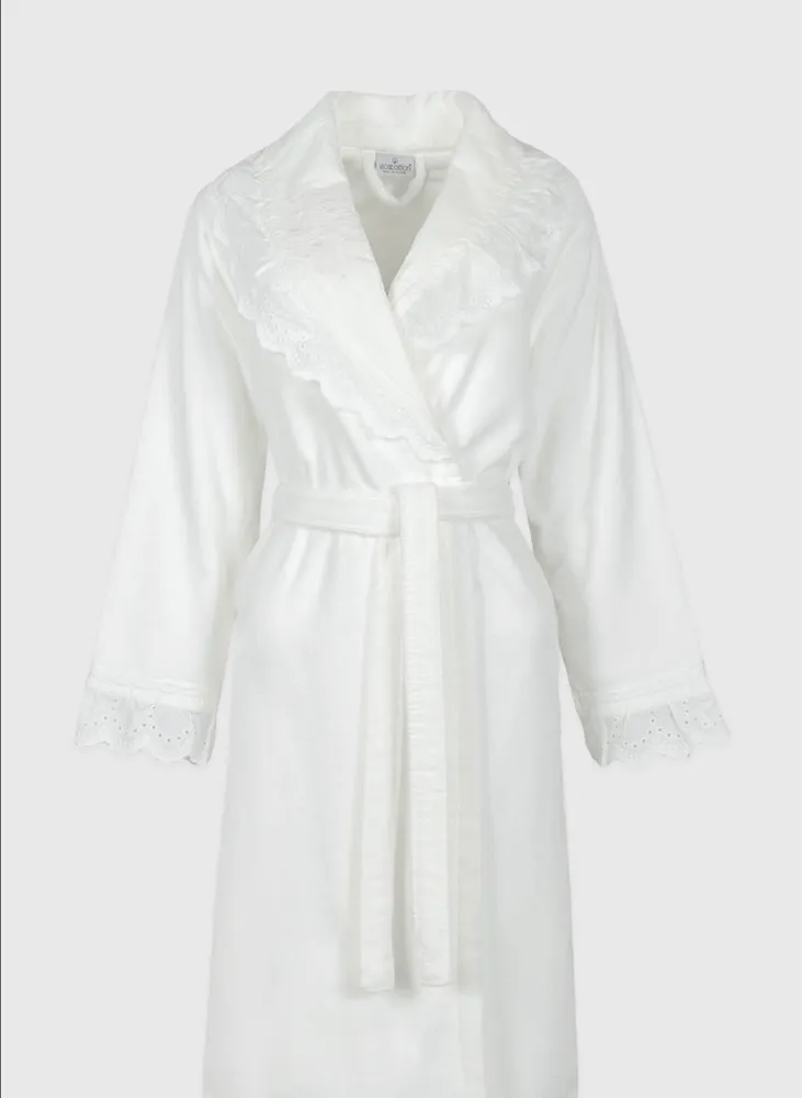 Ecocotton Elsa Dames Badjas 100% Biologisch Katoen Geborduurd Crème