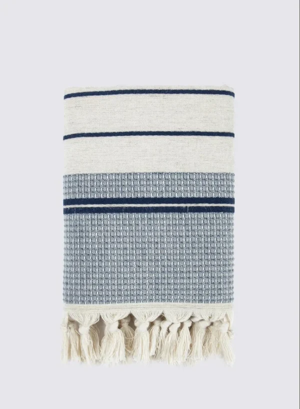 Ecocotton Arden Hand En Gezichtsdoek 100% Biologisch Gemengd Hennep Katoen Navy Blauw-Beige 50x90 Cm
