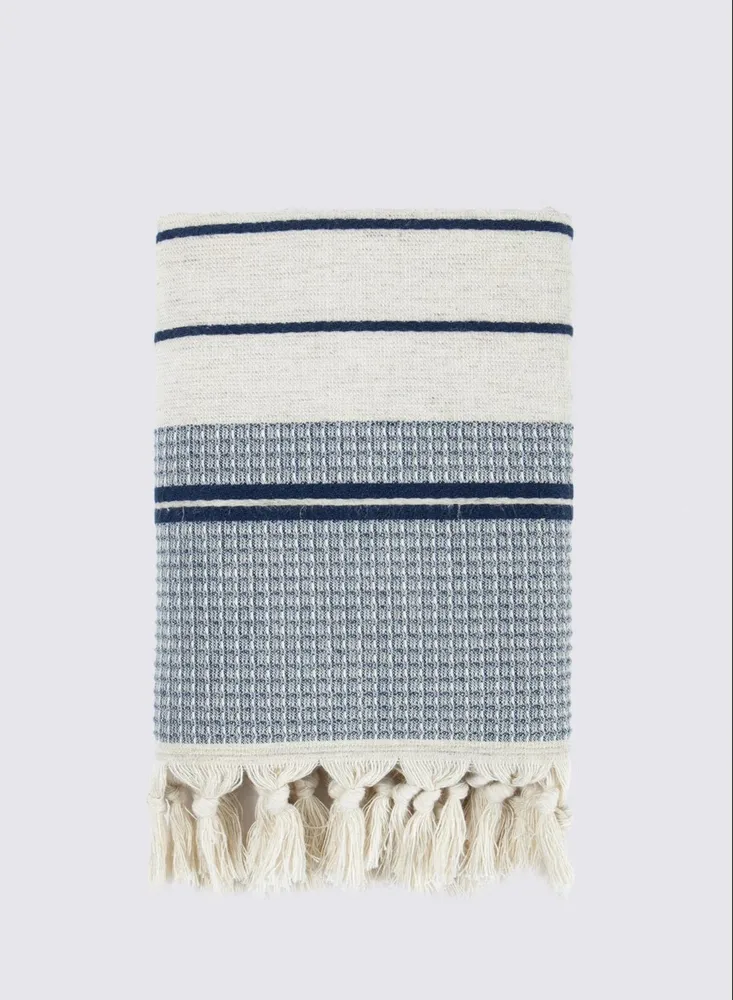 Ecocotton Arden Hand En Gezichtsdoek 100% Biologisch Gemengd Hennep Katoen Navy Blauw-Beige 50x90 Cm - Afbeelding 1