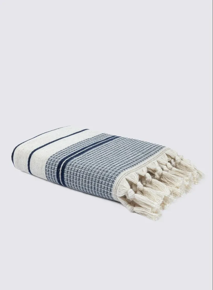 Ecocotton Arden Hand En Gezichtsdoek 100% Biologisch Gemengd Hennep Katoen Navy Blauw-Beige 50x90 Cm