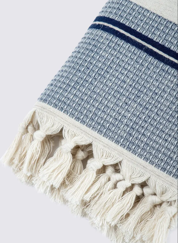 Ecocotton Arden Hand En Gezichtsdoek 100% Biologisch Gemengd Hennep Katoen Navy Blauw-Beige 50x90 Cm - Afbeelding 2