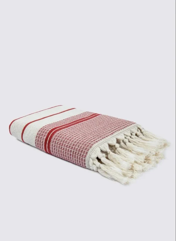 Ecocotton Arden Hand Gezichtsdoek 100% Biologisch Gemengd Hennep Katoen Rood-Beige 50x90 Cm