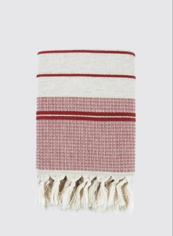 Ecocotton Arden Hand Gezichtsdoek 100% Biologisch Gemengd Hennep Katoen Rood-Beige 50x90 Cm