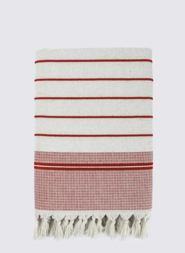 Ecocotton Arden Badlaken 100% Biologisch Gemengd Hennep Katoen Rood-Beige 80x150 Cm
