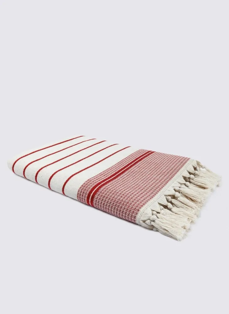 Ecocotton Arden Badlaken 100% Biologisch Gemengd Hennep Katoen Rood-Beige 80x150 Cm