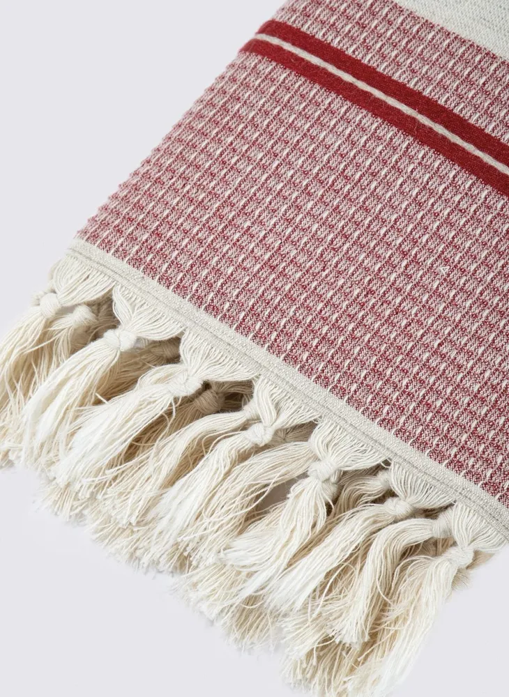 Ecocotton Arden Badlaken 100% Biologisch Gemengd Hennep Katoen Rood-Beige 80x150 Cm - Afbeelding 2