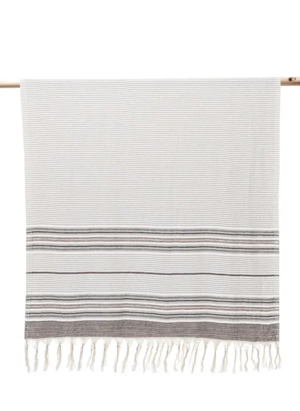 Ecocotton Arya Peshtemal 100% Katoen Jacquard Kelim met franje Zwart 90x180 Cm