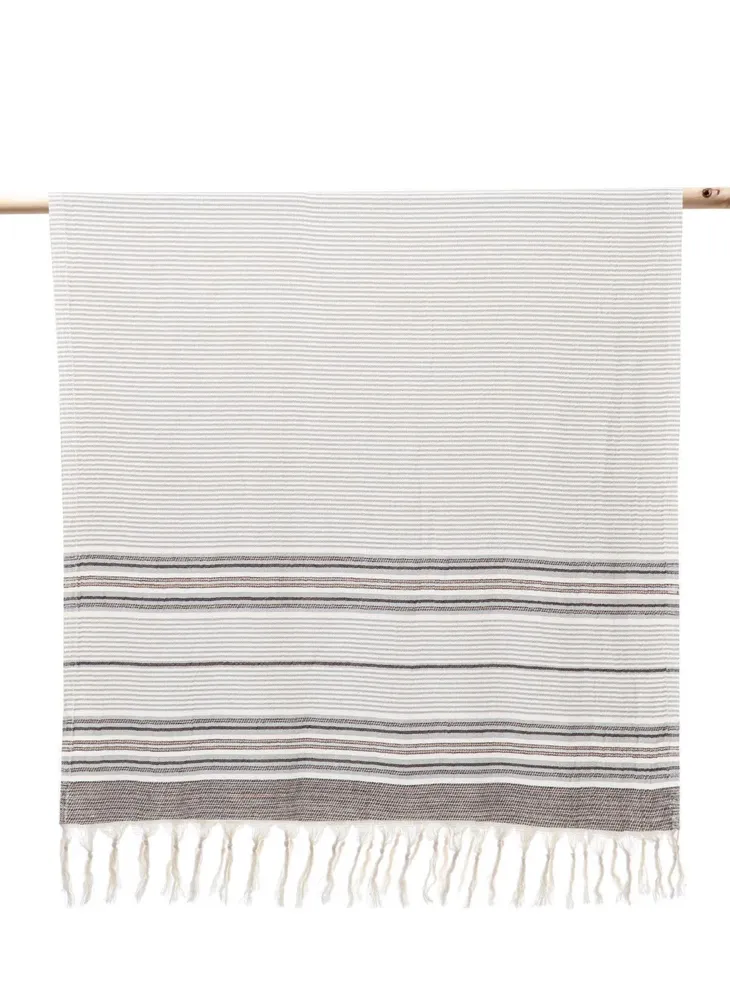Ecocotton Arya Peshtemal 100% Katoen Jacquard Kelim met franje Zwart 90x180 Cm