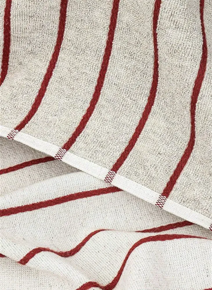 Ecocotton Arden Badlaken 100% Biologisch Gemengd Hennep Katoen Rood-Beige 80x150 Cm - Afbeelding 3