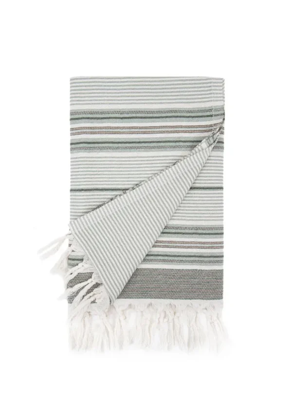 Ecocotton Arya Peshtemal 100% Katoen Jacquard Kelim Met Franje Groen 90x180 Cm