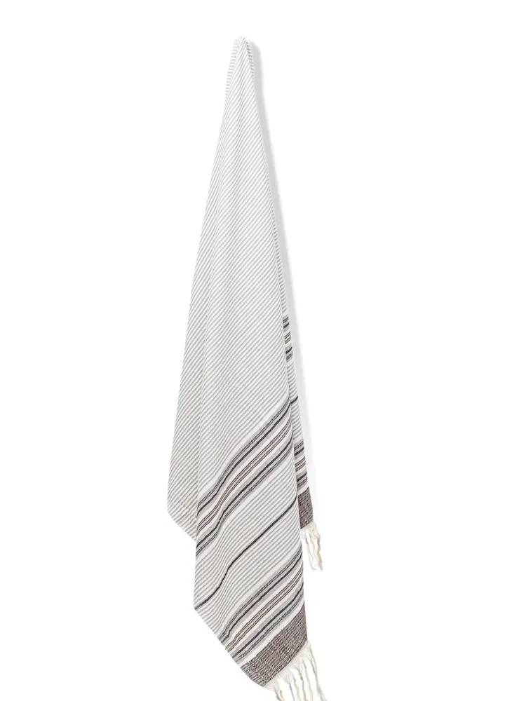 Ecocotton Arya Peshtemal 100% Katoen Jacquard Kelim met franje Zwart 90x180 Cm - Afbeelding 2