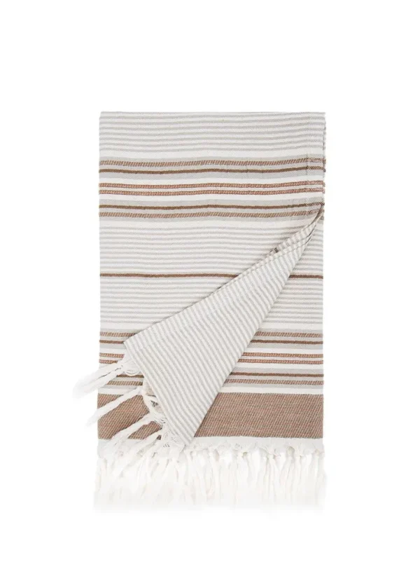 Ecocotton Arya Peshtemal 100% Katoen Jacquard Kelim met franje Beige 90x180 Cm