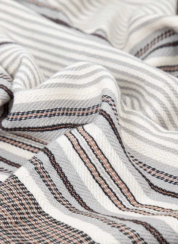 Ecocotton Arya Peshtemal 100% Katoen Jacquard Kelim met franje Zwart 90x180 Cm - Afbeelding 3