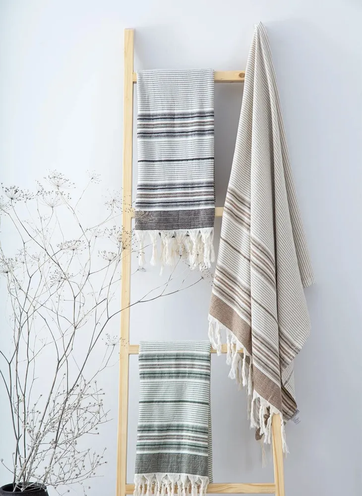 Ecocotton Arya Peshtemal 100% Katoen Jacquard Kelim met franje Zwart 90x180 Cm - Afbeelding 5