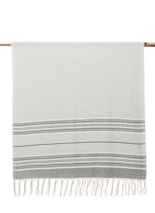 Ecocotton Arya Peshtemal 100% Katoen Jacquard Kelim Met Franje Groen 90x180 Cm
