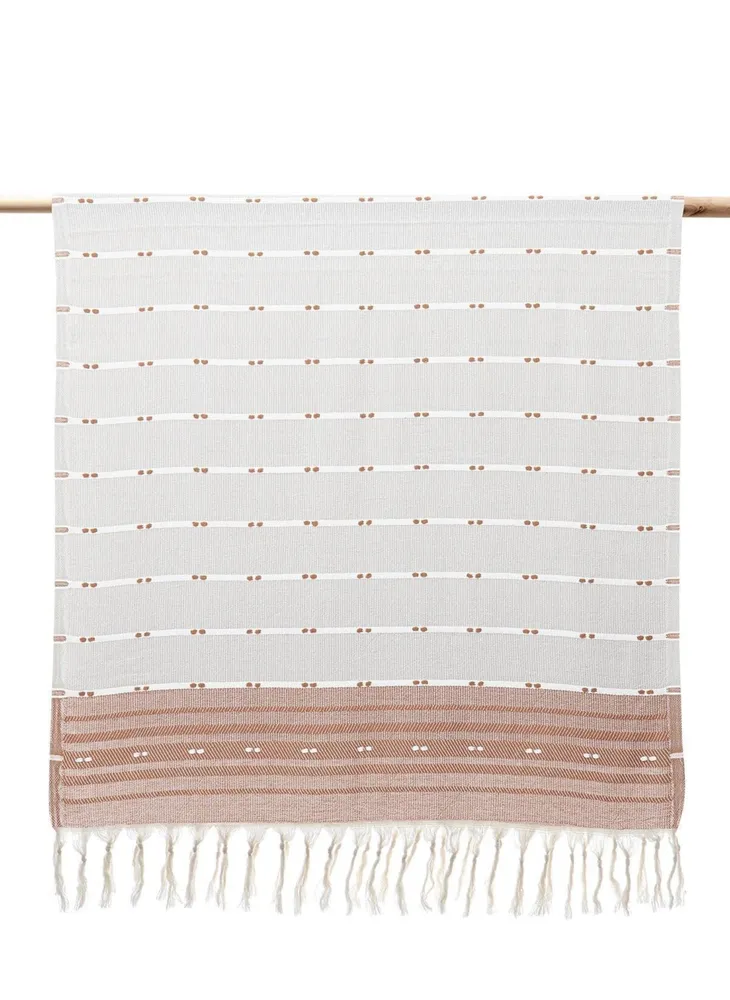 Ecocotton Milena Peshtemal 100% Katoen Jacquard Kelim Gerafeld Beige 90x180 Cm