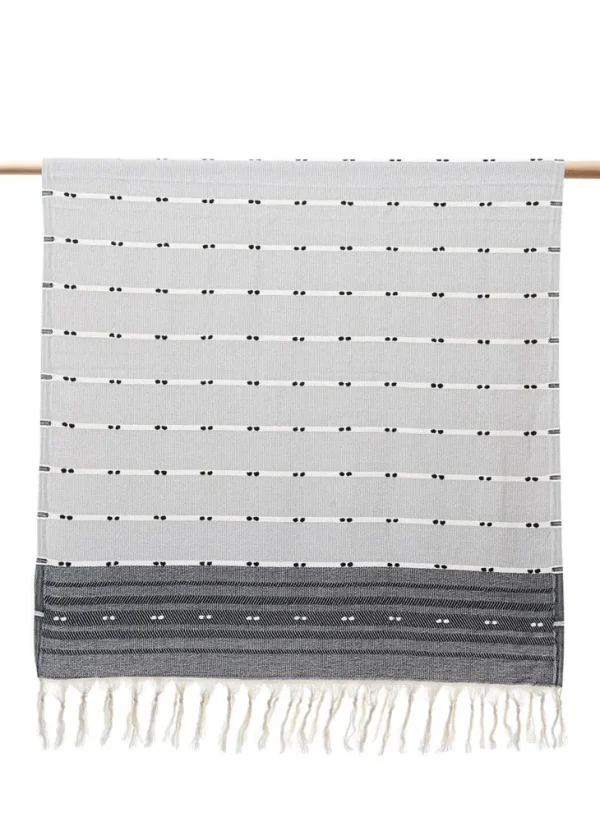 Ecocotton Milena Peshtemal 100% Katoen Jacquard Kelim Gerafeld Zwart 90x180 Cm