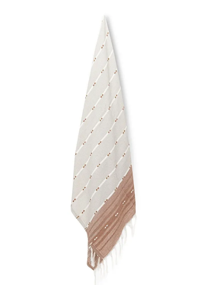 Ecocotton Milena Peshtemal 100% Katoen Jacquard Kelim Gerafeld Beige 90x180 Cm - Afbeelding 2