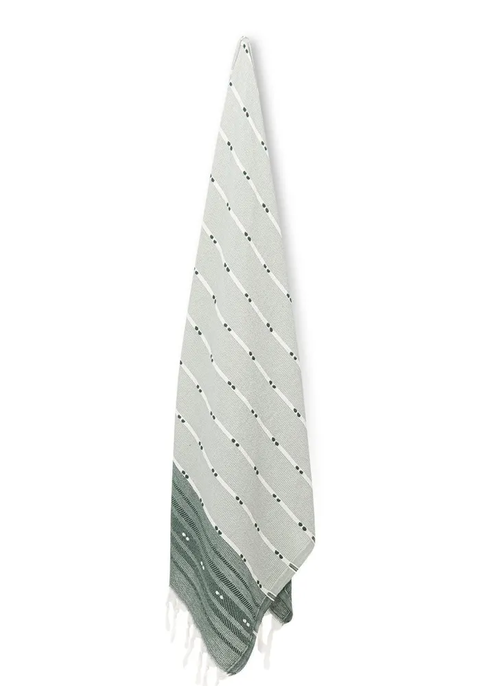 Ecocotton Milena Peshtemal 100% Katoen Jacquard Kelim Gerafeld Groen 90x180 Cm - Afbeelding 2