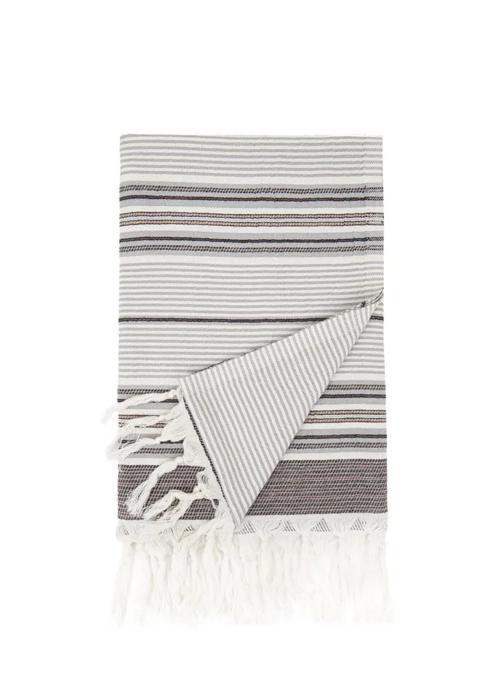 Ecocotton Arya Peshtemal 100% Katoen Jacquard Kelim met franje Zwart 90x180 Cm - Afbeelding 1