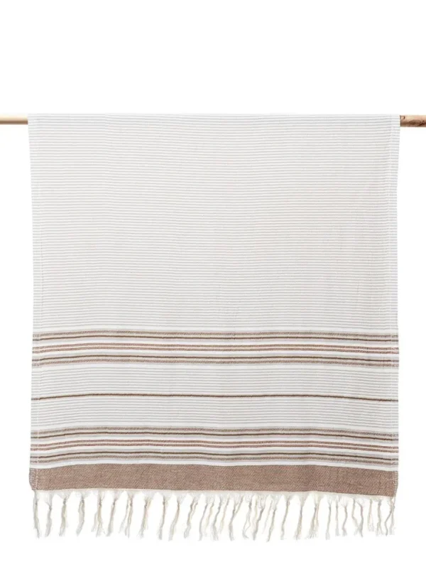 Ecocotton Arya Peshtemal 100% Katoen Jacquard Kelim met franje Beige 90x180 Cm